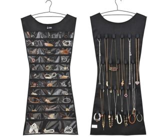 Hanging Storage Bag Jewelry Holder Necklace Bracelet Earring Ring Jewelry Organizers and Storage Jewelry Box ( No Hanger) (Color: Black)