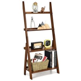 Living Room 4-Tier Bamboo Ladder Display Shelf Storage Rack Plant Flower Stand (Color: Coffee)