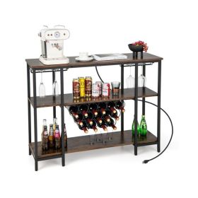 Simple Industrial Wine Rack Wine with Storage Shelves (Color: Brown)