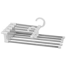 5 In1 Multi-functional Pants Rack Shelves Stainless Steel Wardrobe Magic Hanger (Option: White-Pants Hanger)